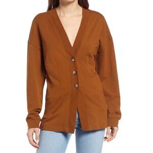 OPEN EDIT Women’s Button Front Sweatshirt Cardigan Brown Size Extra Small